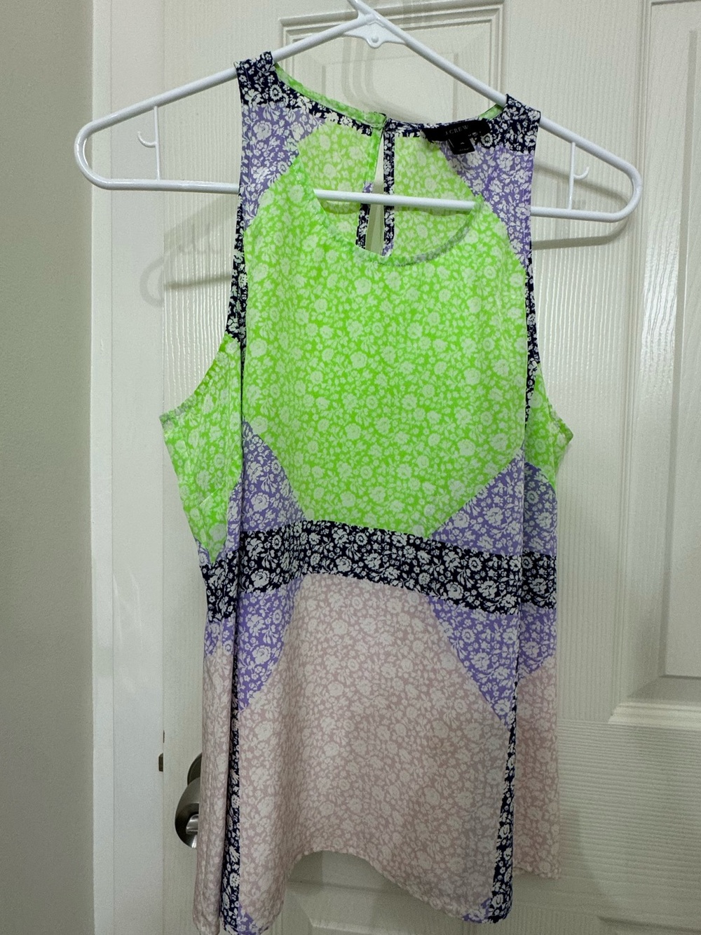 J Crew Sleeveless Floral Patchwork Tank Top - Neon Green & Lavender